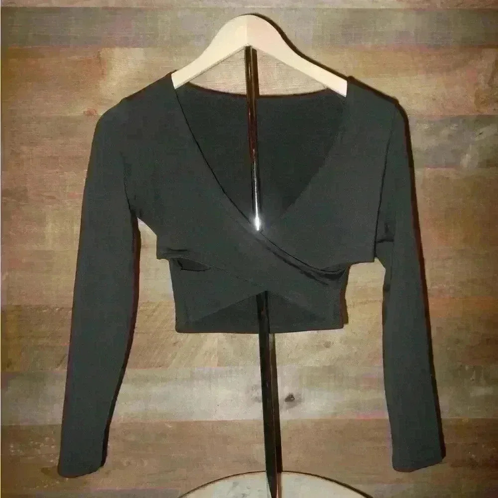 Black Wrap Top with Cutouts - S - Picture 2 of 3